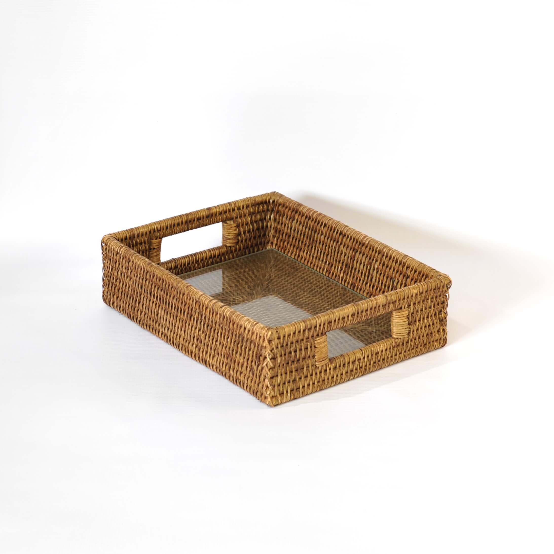Rattan Tray with Glass