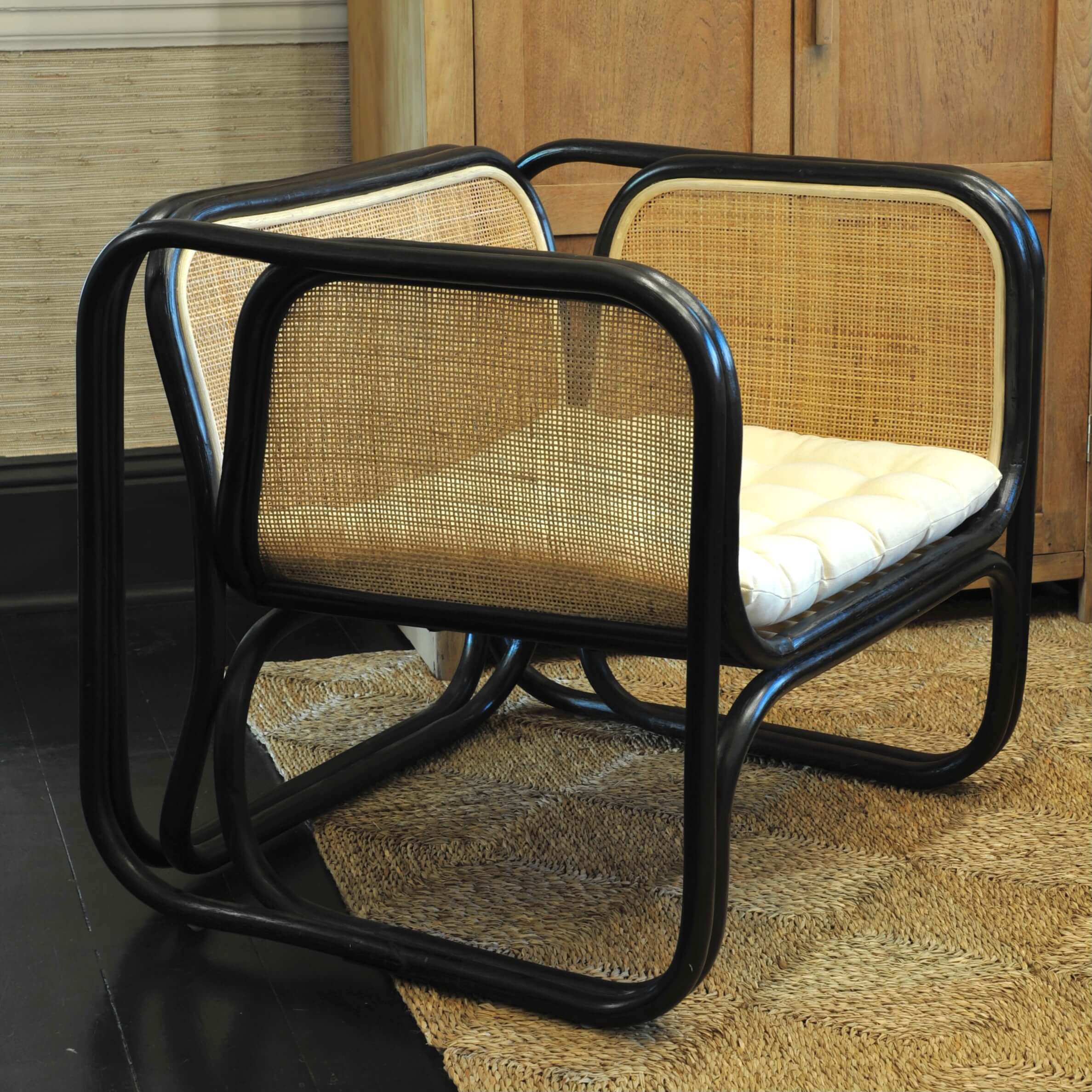 Rattan and black wood Chair