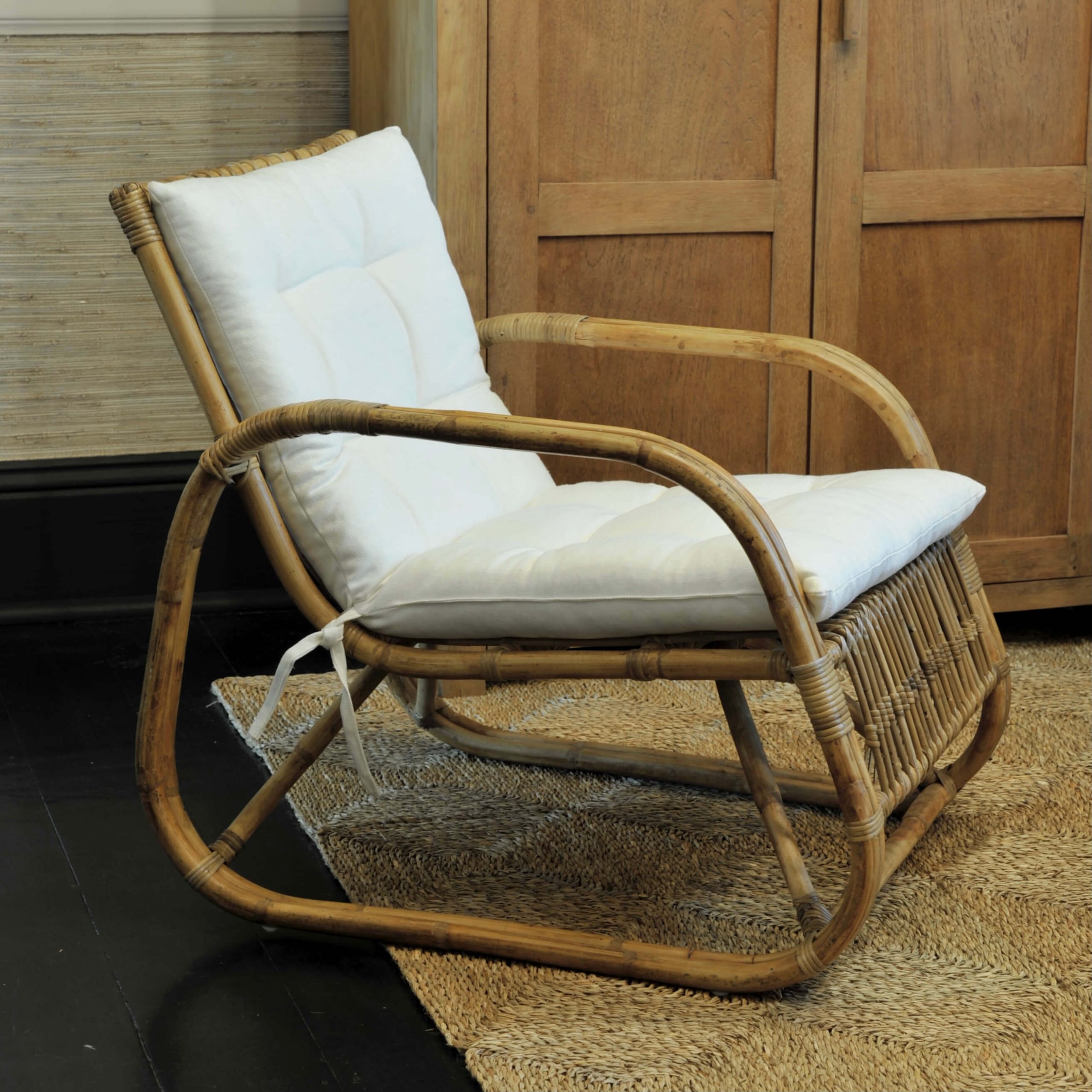 Cane Chair with Cream Cushion